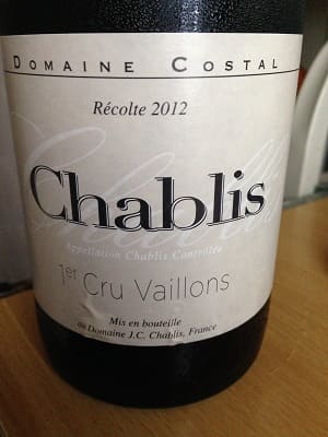 シャルドネ100%原料のフランス産辛口白ワイン「ドメーヌ・コスタル シャブリ プルミエクリュ・ヴァイヨン(Domaine Costal Chablis 1er Cru Vaillons)」from ワインコレクション記録WebサービスWineFile