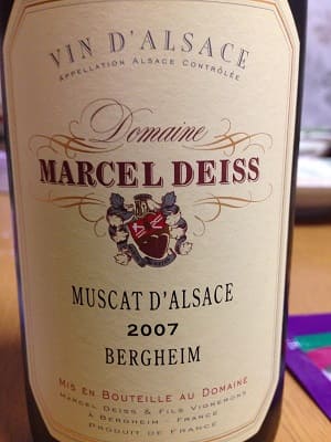 ミュスカ100%原料のフランス産やや甘口白ワイン「マルセル・ダイス ミュスカ・ダルザス ベルグハイム(Marcel Deiss Muscat D'Alsace Bergheim)」from ワインコレクション記録WebサービスWineFile
