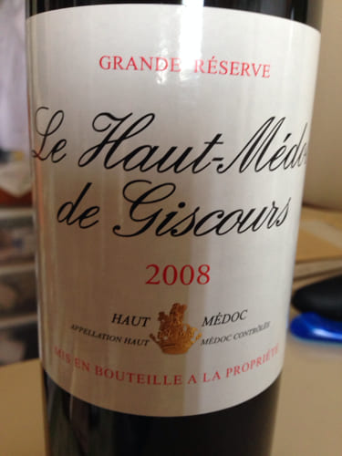 カベルネ・ソーヴィニョン50%/メルロー50%原料のフランス産辛口赤ワイン「ル・オー・メドック・ド・ジスクールLe Haut-Medoc de Giscours」from ワインコレクション共有WebサービスWineFile