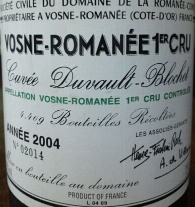 ピノ・ノワール100%原料のフランス産辛口赤ワイン「ヴォーヌ・ロマネ プルミエ・クリュ キュベ・デュヴォー・ブロシェVosne Romanee 1er Cuvee Duvault Blochet」from ワインコレクション共有WebサービスWineFile