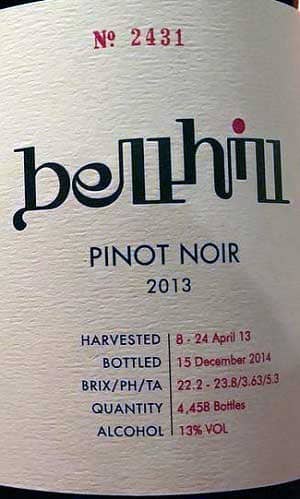 ピノ・ノワール100%原料のニュージーランド産辛口赤ワイン「ベルヒル ピノ・ノワール(BellHill Pinot Noir)」from ワインコレクション共有WebサービスWineFile